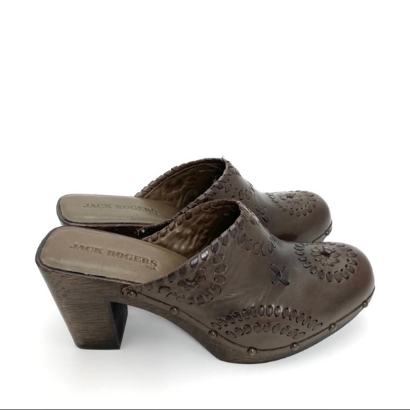 JACK Rogers Ali Clogs Wood Chunky Heel Platform Leather Mule Sandal in Brown - Picture 5 of 12